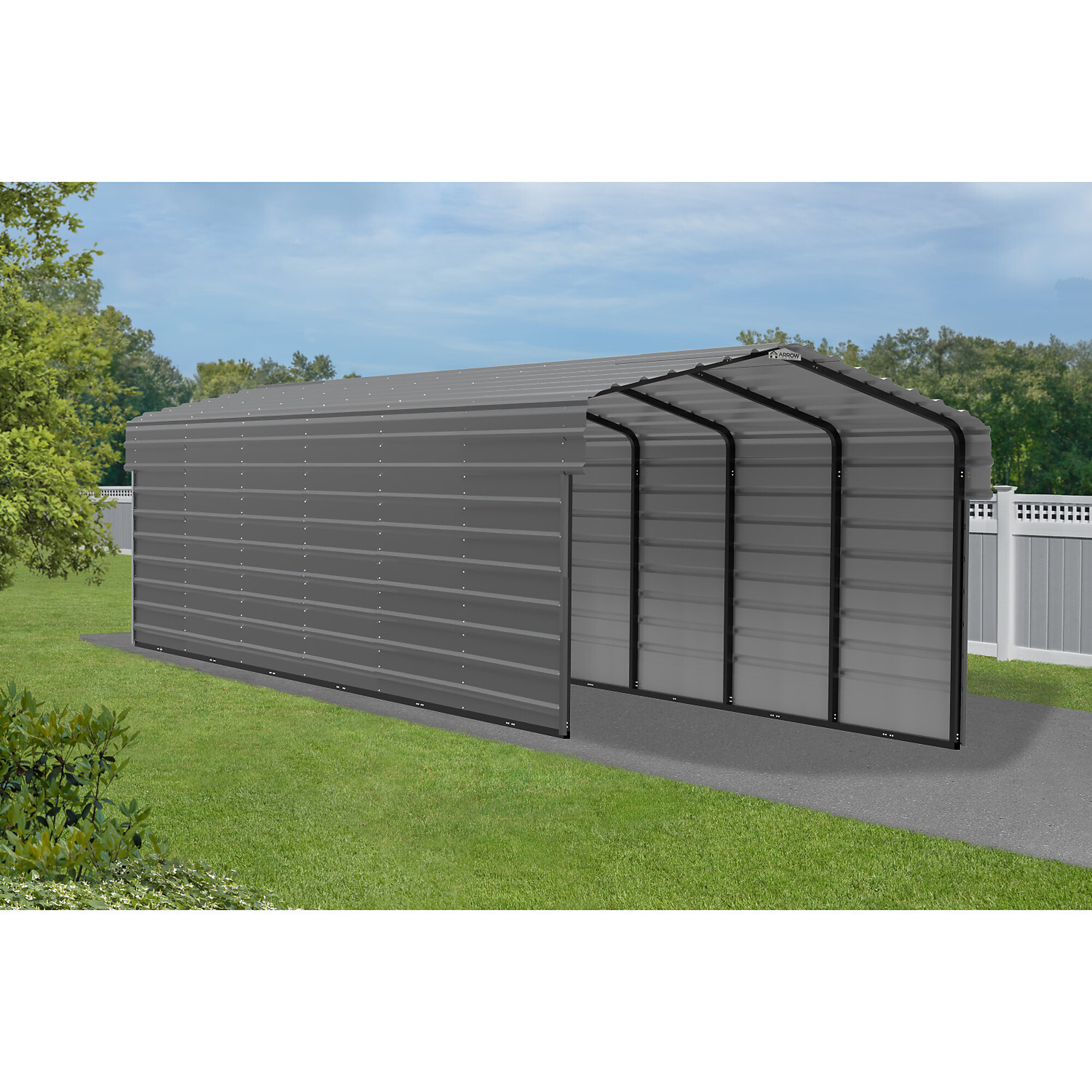 Arrow, Steel Carport w/ 2 Side Wall Kits 10X29X7 Width 120 in, Height 98.4 in, Cover Material Steel, Model# CPHC102907ECL2